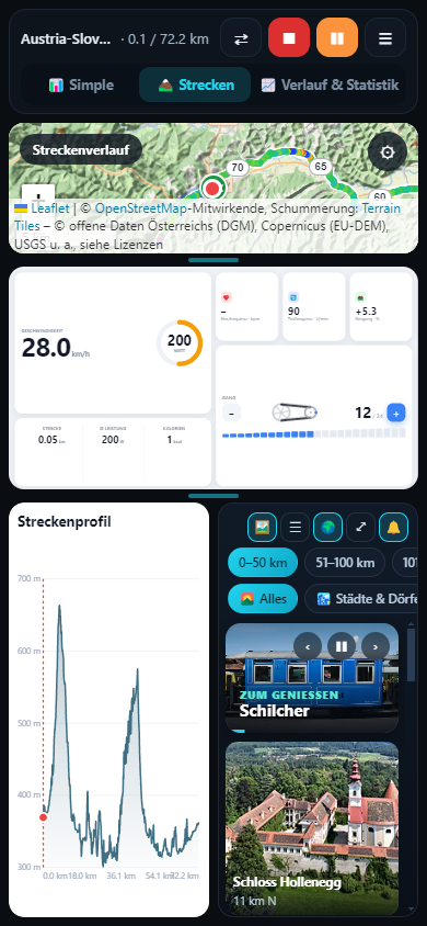 Rotovo discover-the-surroundings panel with cover photo, radii and topics (German interface)